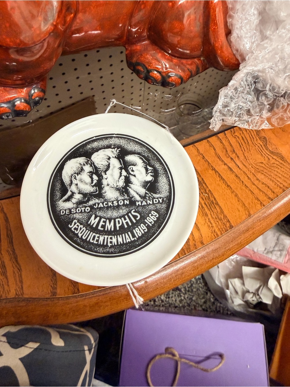 Memphis Sesquicentennial Commemorative Butter Pat/souvenir plate- Black & White